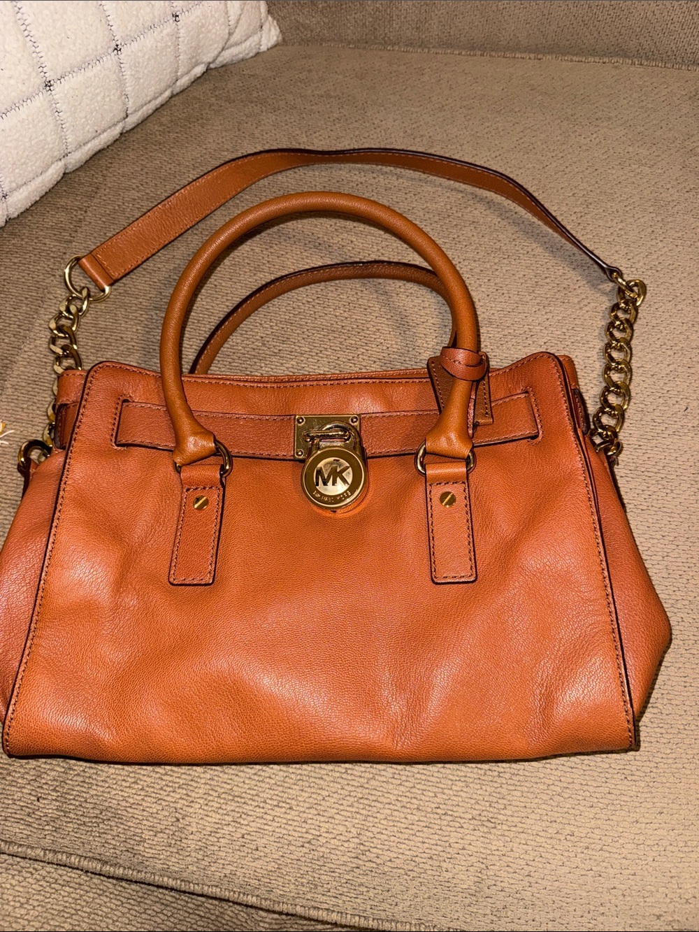 Michael Kors Cognac Leather Satchel with Gold-Tone Hardware